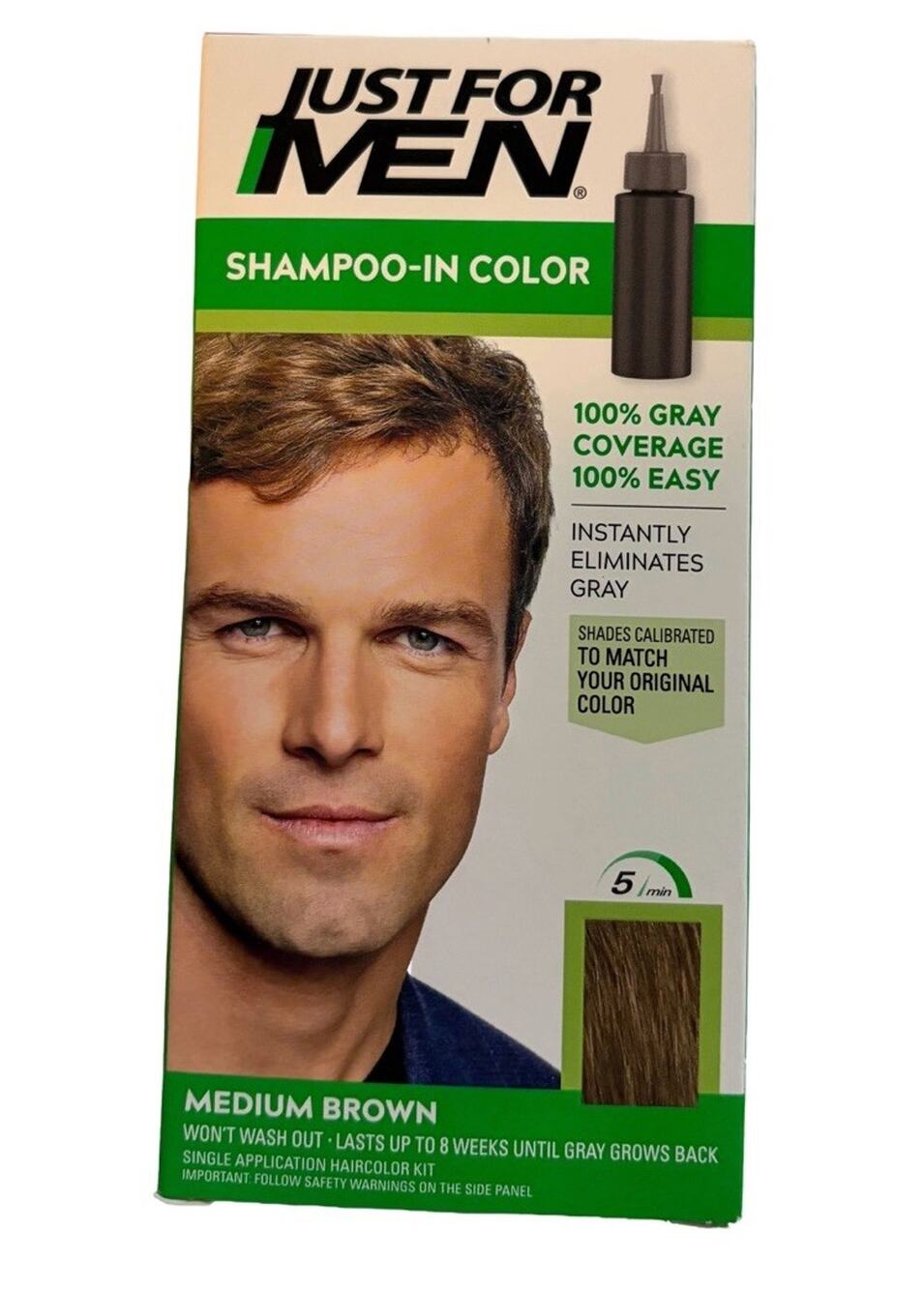 Just For Men Shampoo-In Hair Color H-35 Medium Brown Gray Coverage 5 Minute NEW